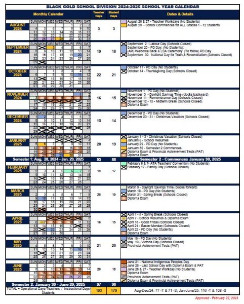 2024-2025 Division Calendar – École Corinthia Park School